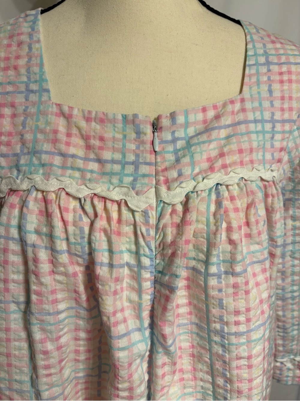 Vintage Miss Elaine at Home Pastel Plaid Cotton Night/Day gown